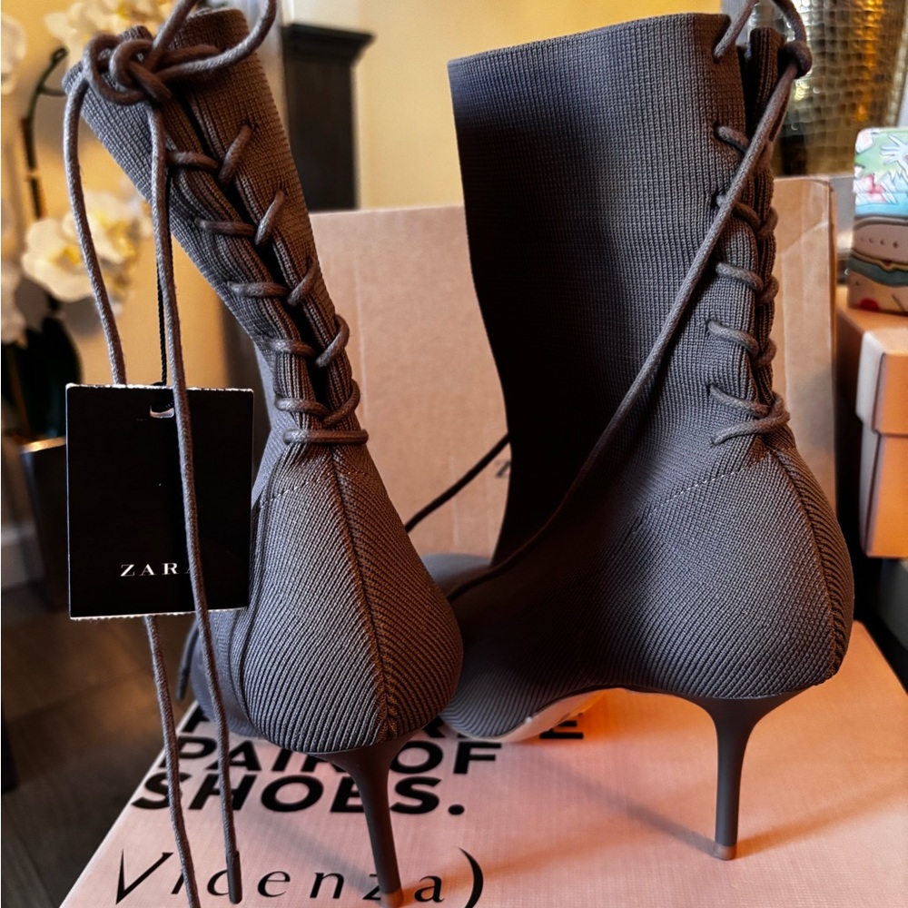 Zara Charcoal Lace-Up Heeled Boots